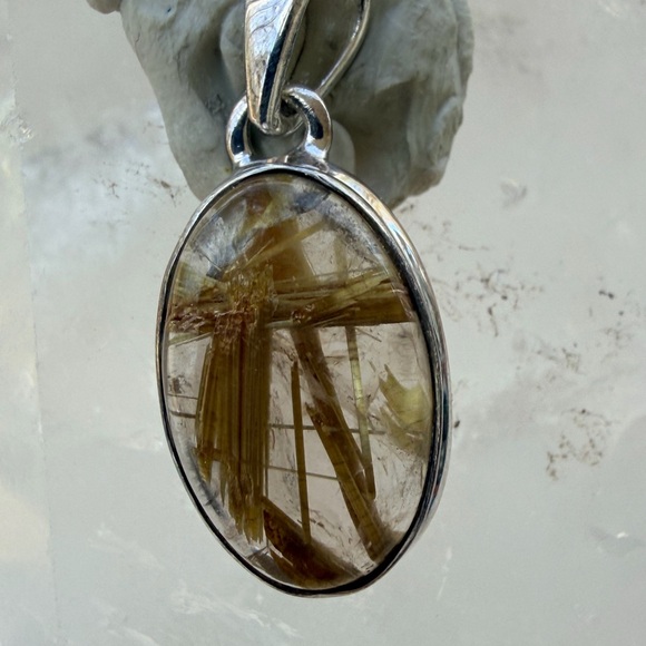 Golden Rutilated Quartz Pendant | Rutile Starburst | 925 Sterling Silver | - Picture 9 of 9